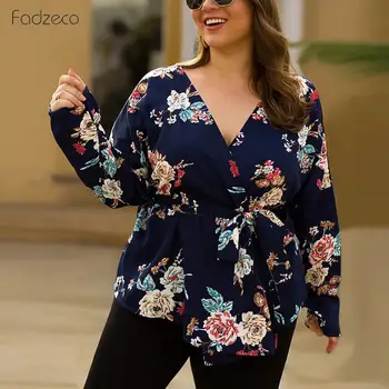 

2019 new autumn women's clothes long sleeve round neck top plus size printed shirt for women