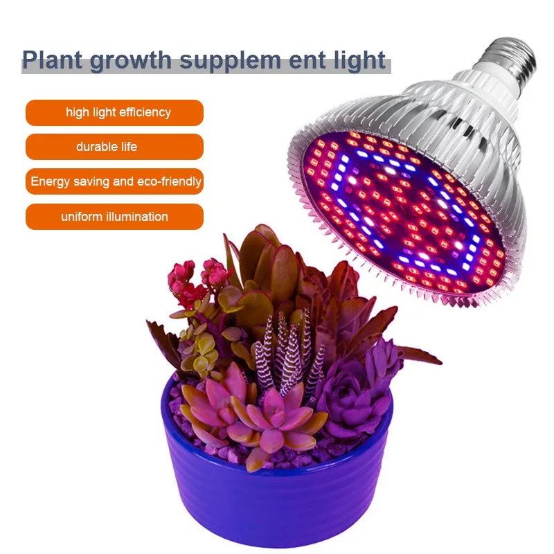 18 Вт, 30 Вт, 50 Вт, 80 Вт, E27, полный спектр, светодиодный светильник для выращивания растений, растений, овощей, AC85-265V, красный, синий