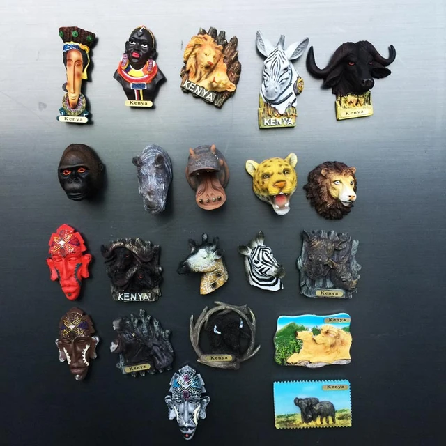 Kenia dekorative Magnete Souvenirs Löwe Zebra Orang Utan Hippo Leopard  Nashorn Tierkopf Figuren 3d Harz Magnet