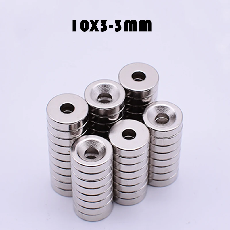 

100Pcs 10 x 3 mm Hole 3 mm N35 Super Strong Ring Loop Countersunk Magnet Rare Earth Neo Neodymium Magnets Cylinder 10*3-3 mm