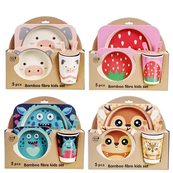 

5 Pieces / Set Children'S Dishes, Children'S Dishes, Cartoon Dishes, Children'S Natural Dishes, Bamboo Fiber, Bowls, Forks, Cups