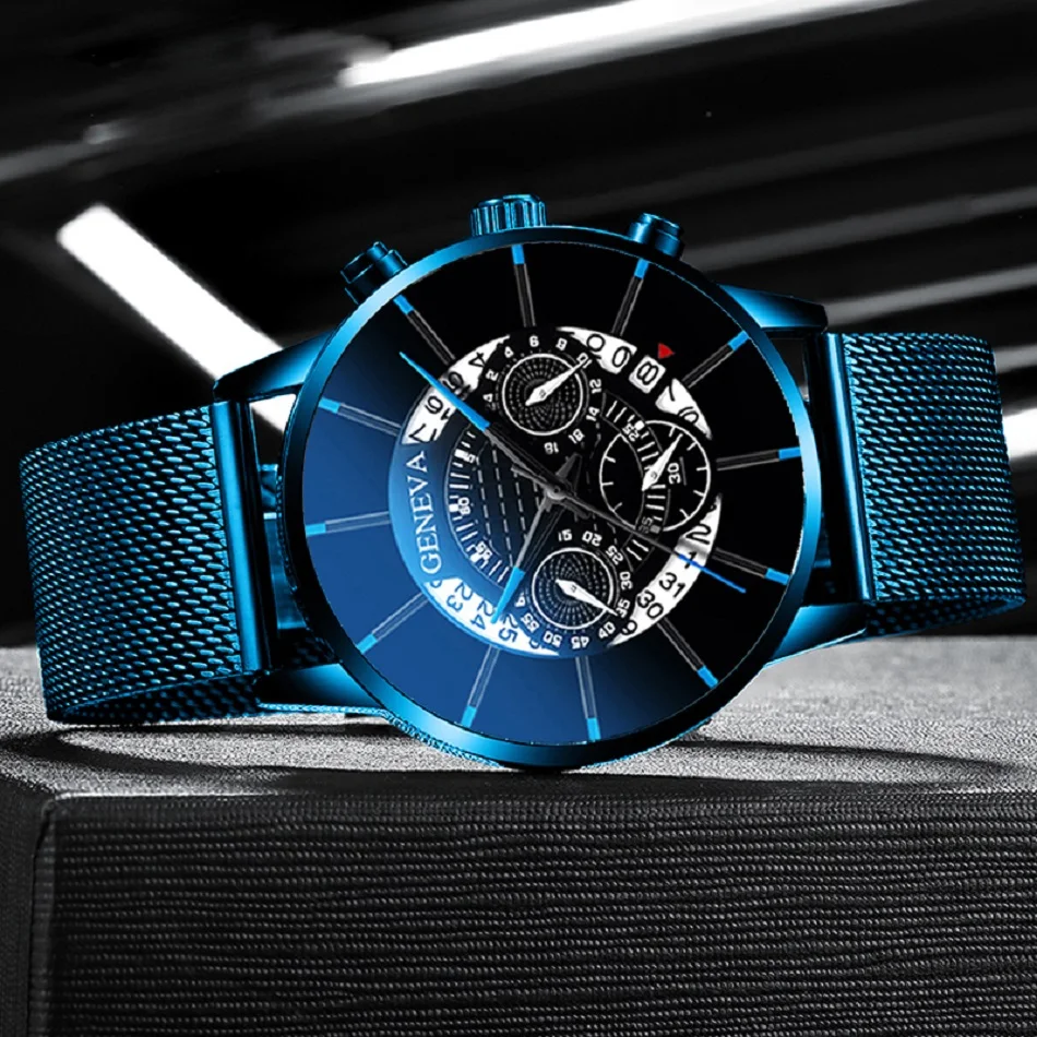 Geneva часы мужские 2020 модные бизнес Дата сетка ремешок кварцевые наручные relojes para