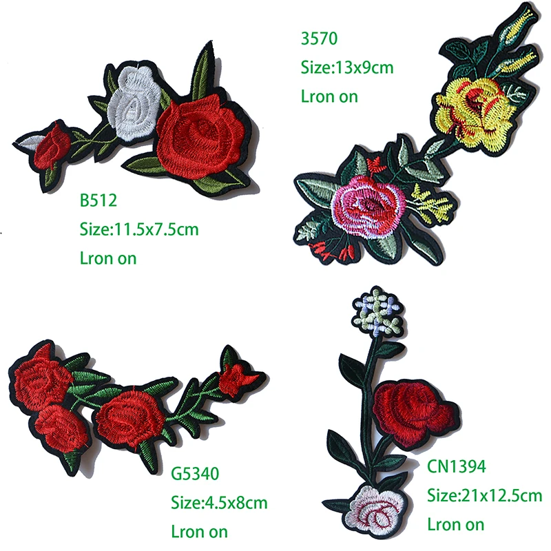 

Rose with Leaves in Love Embroidered Iron on Patches for Clothing DIY Stripes Clothes Patchwork Sticker Custom Flowers Badges