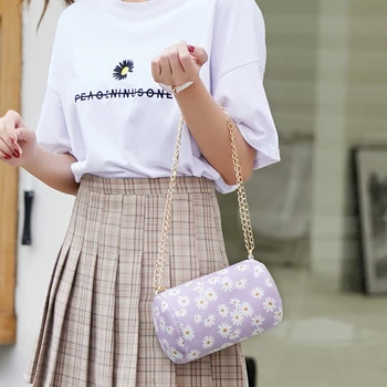 

Female Shoulder Bag Floral Drum Bag Fashion Woman Pu Leather Waterproof Bag Chain Messenger Bag Drum Handbag