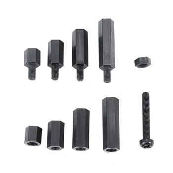 

88 Pcs M3 Nylon Hex Spacers Screw Nut Stand-off Assortment Kit Black