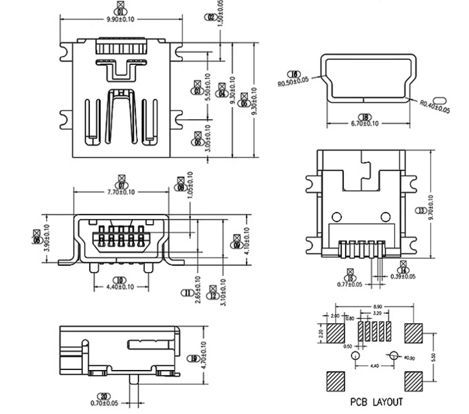 Micro Usb Type B Pin Dip Socket Connector - 10pcs Mini Type B 5-pin - Aliexpress