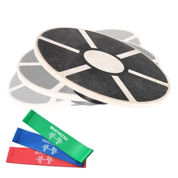 

Wooden Balance Board Stability Trainer with Resistance Loop Band Elastic Workout Exercise Band for Physical Therapy Sport Home