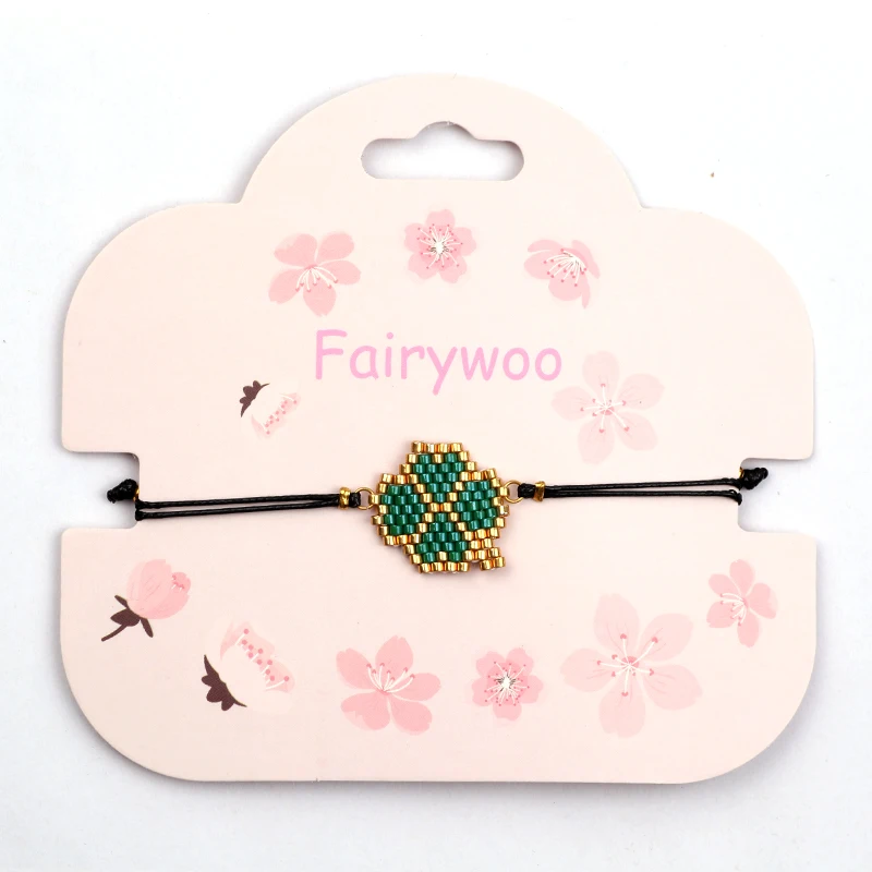 FAIRYWOO зеленый браслет для женщин ювелирные изделия лист удачи браслет Miyuki Delica бусины ручной работы очаровательные браслеты Веревка шнурок свисающие