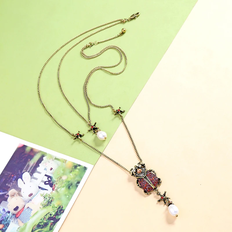 necklace-xl00725c Kissme брошь, 3 вида стилей, натуральный камень, Пресноводный Жемчуг, броши для женщин, модное ювелирное изделие в виде насекомых - Окраска металла: necklace-xl00725c