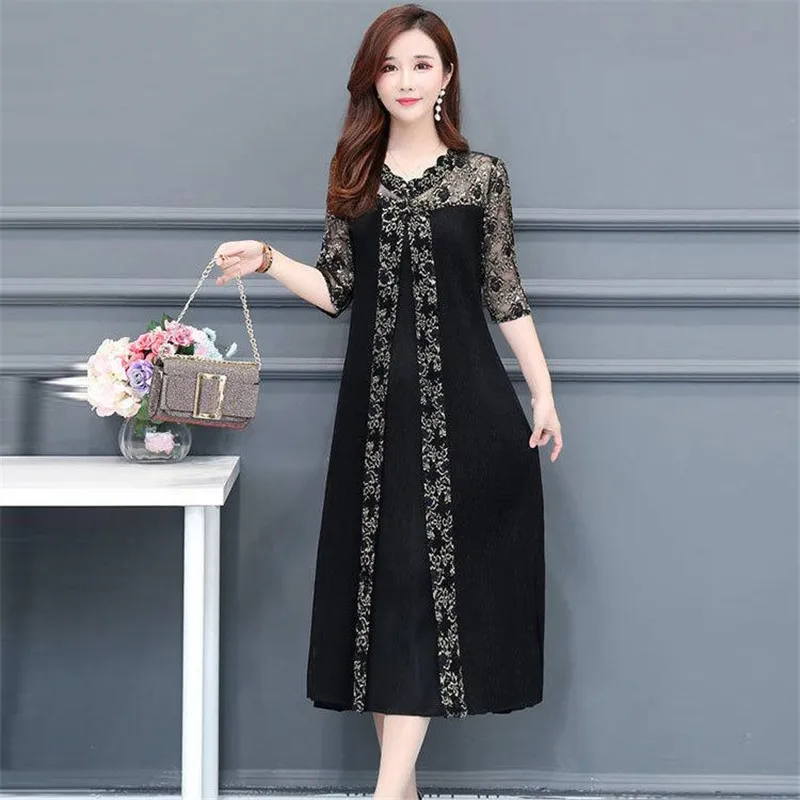 Большие размеры, женское платье, осень-весна, винтажное, Vestidos, кружевное, с принтом, черное, длинное, для вечеринок, элегантное, повседневное, макси, ropa mujer, 5XL