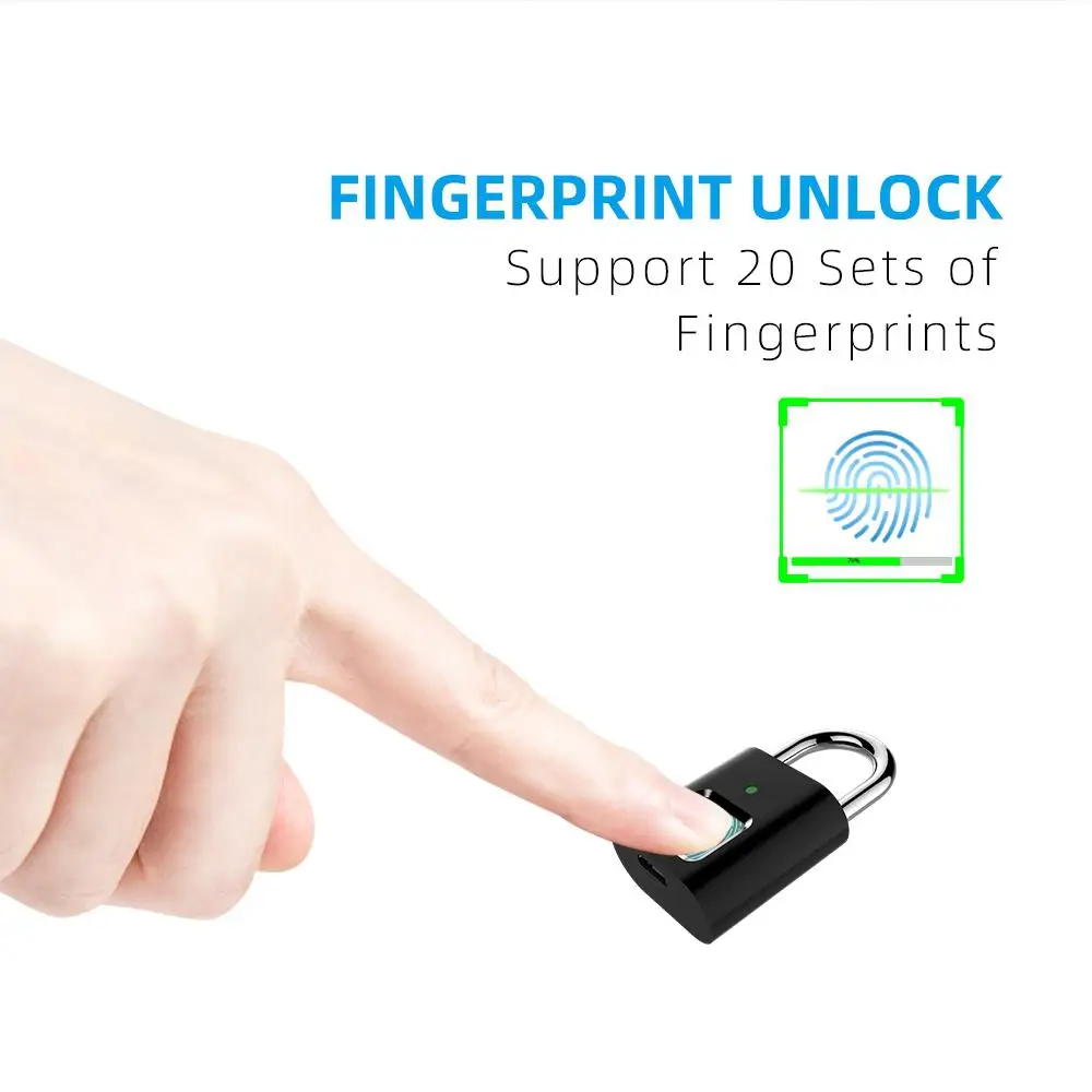 GloryStar Fingerprint Lock Smart Padlock Thumbprint Door Padlocks Portable Anti-Theft Fingerprint Lock for Bag Drawer Suitcase