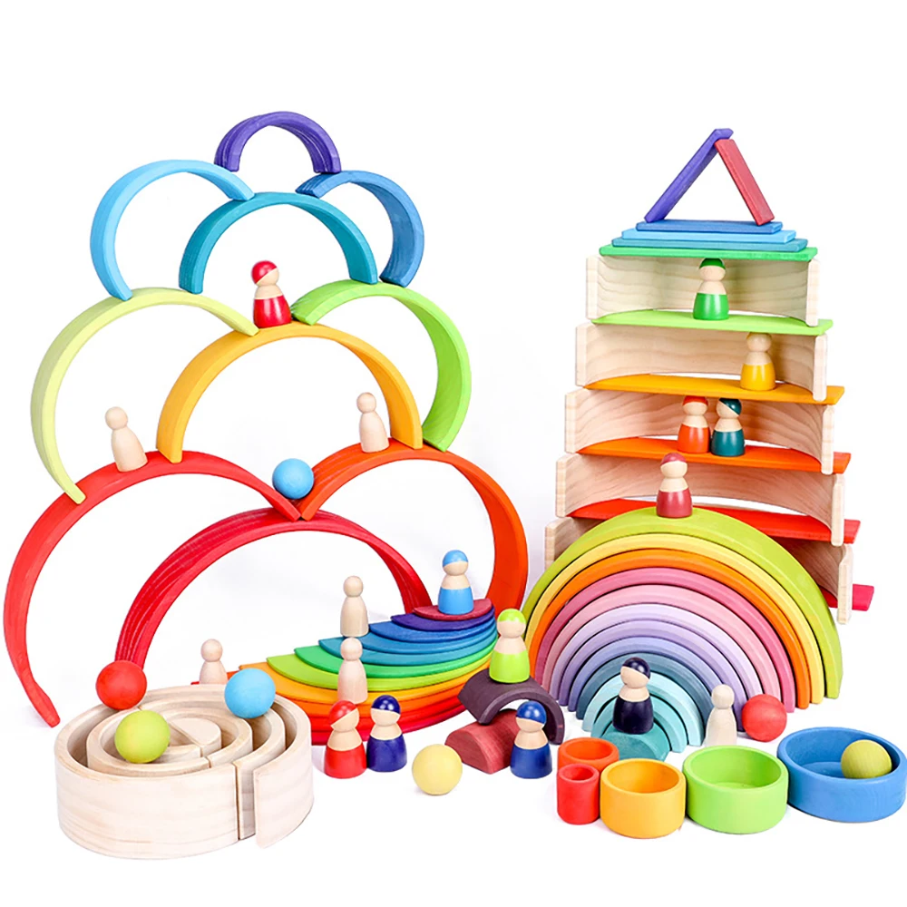 

Baby Wooden Rainbow Toys 12pcs Creative Stacker Board Game Montessori Educational Toy Multi-style Combination Blocks for Boys