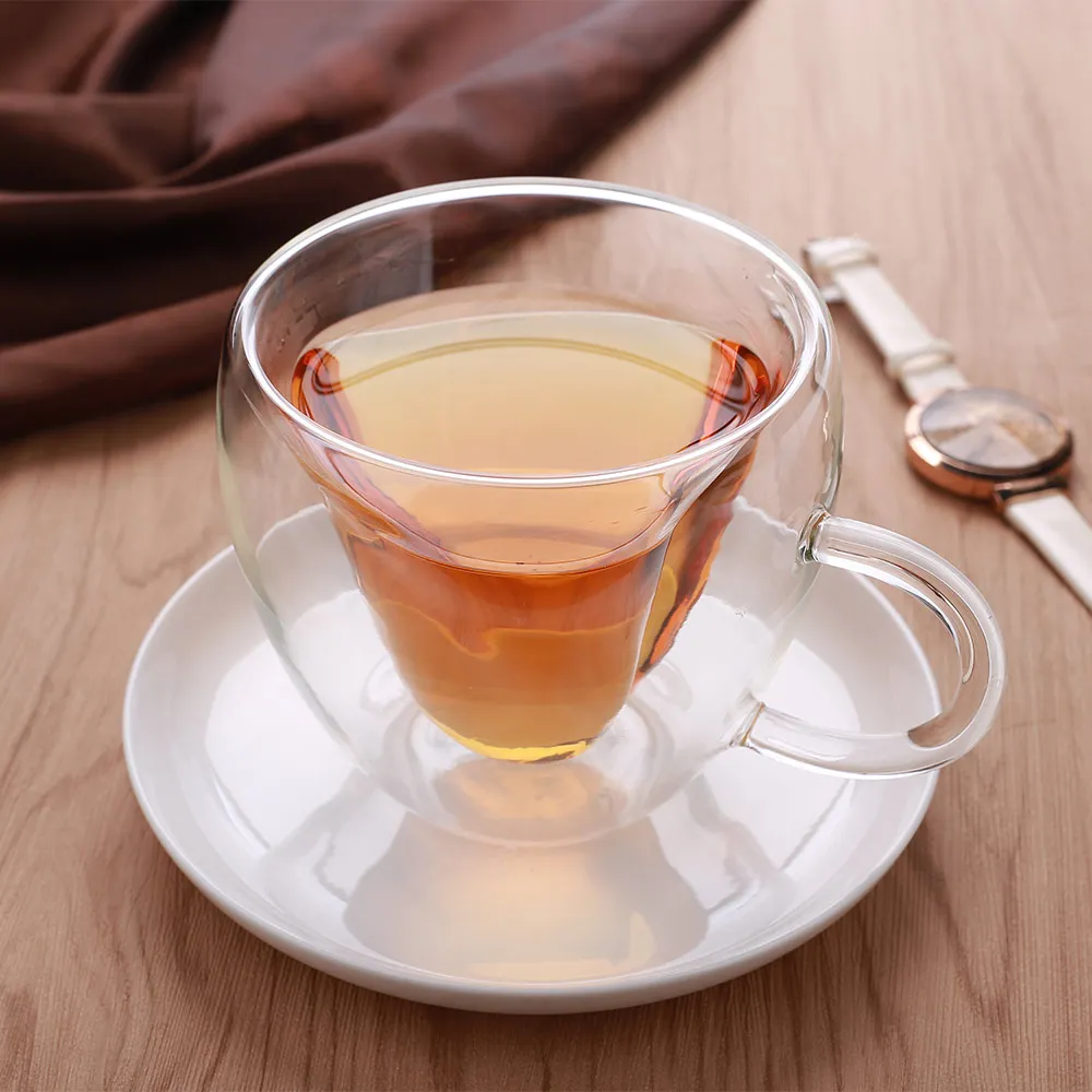 

240ml Heart Shaped Double Wall Clear Transparent Glass Tea Cup Coffee Mug Gift*