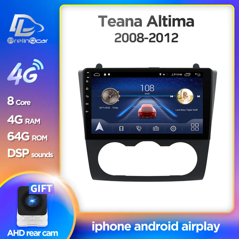 Автомобильная Мультимедийная система Prelingcar 2 Din Android 10 для Nissan Teana седан Altima Manual A/C