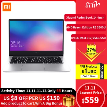 

Xiaomi RedmiBook Laptop 14 inch AMD Ryzen 5 3500U 8/16GB RAM 256/512GB SSD Computer Windows 10 Ultra-thin Notebook