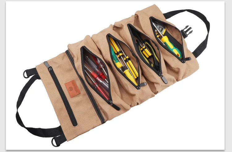 electrician tool bag Waterproof Roll Up Tool Bag Multi-Purpose Canvas Tool Pouch Wrench Organizer Durable Small Shoulder Hanging Zipper Carrier Tote top tool chest