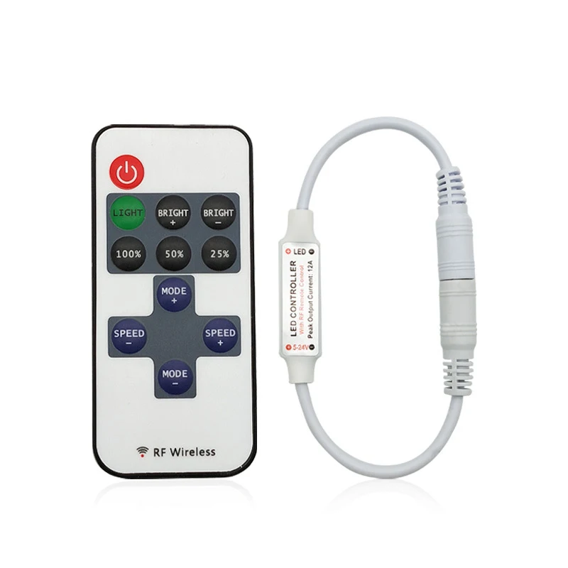 

11 Buttons LED Dimmer One Output Single Color Light Strip Switch Remote Speed Controller DC 5-24V 144W Smart RF Wireless Control