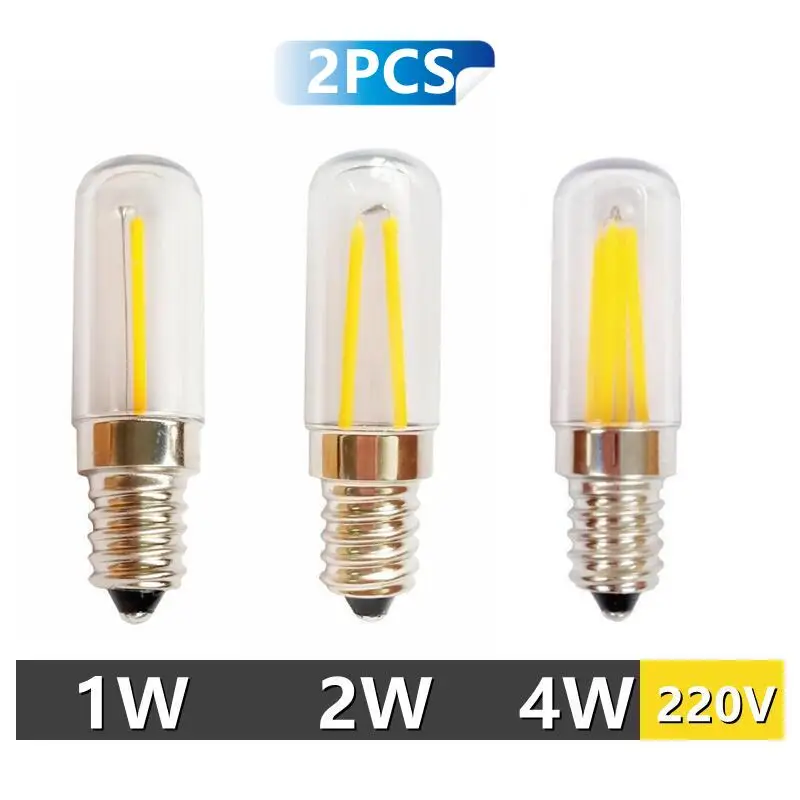 2pcs E12 E14 에디슨 LED 전구 4W 냉장고 빛 PC 투명도 램프 샹들리에에 대 한 220V 필 라 멘 트 COB 램프 교체 40W HalogenLamps