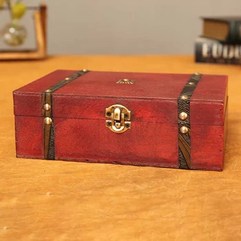 

Desk Organizer Jewelry Case Lockable Retro Decoration Space Saving Wooden Storage Box Household Vintage Crafts Rectangle Travel