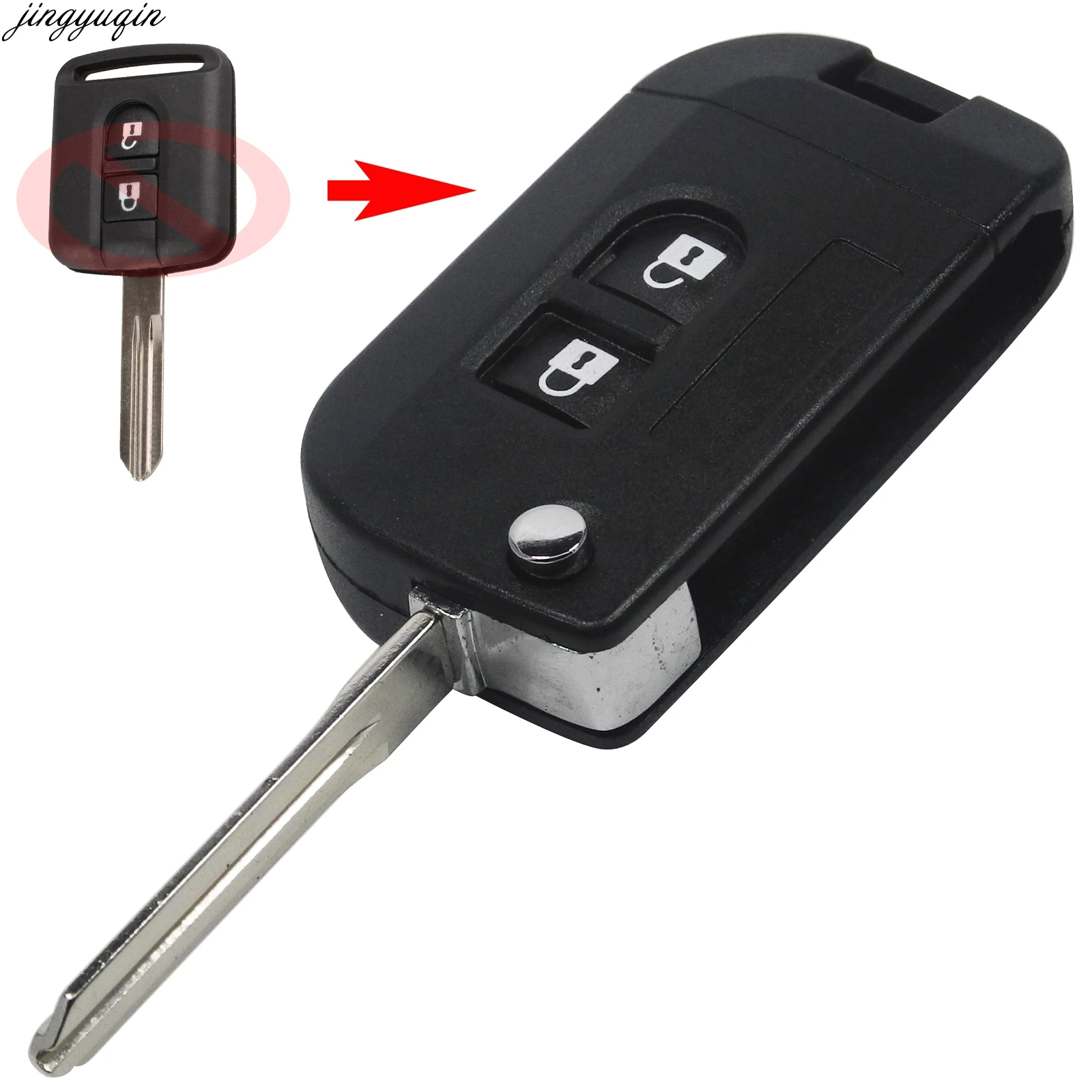 Складной чехол для ключа с 2 кнопками Jingyuqin автомобиля Nissan Qashqai Primera Micra Navara Almera Note