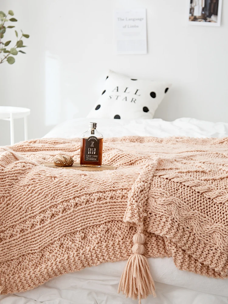 Одеяло ручной работы, вязаное одеяло с бахромой, одеяло для путешествий, 130x160 см, домашний диван, кресло, диван, кровать, диван, 5" x 62", желтый, розовый