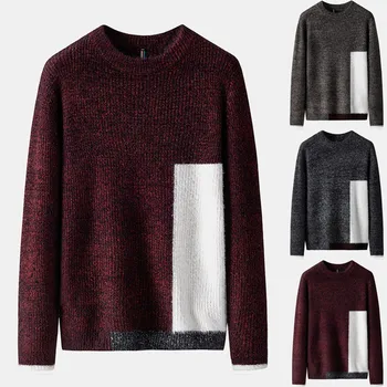 

Sweater Men's Novelty Winter Stitching Color Sweater Thermal Knitted Pullovers Sweaters Мужской свитер jerseys para hombres