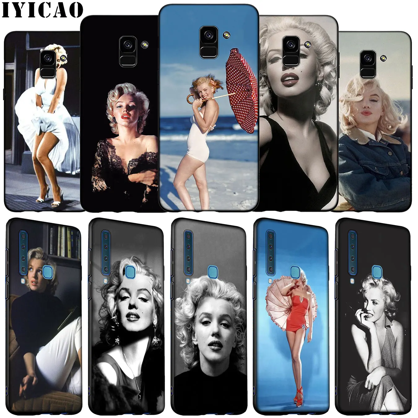 IYICAO Marilyn Monroe Soft Silicone Phone Case for Samsung Galaxy A6 A9 A8 A7 2018 A3 A5 2016 2017 Note 9 8 10 Plus Cover | Мобильные