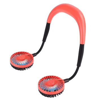 

Kids Mini Portable USB Rechargeable Fan Neck Hanging Style Dual Cooling Lazy Fan for Student Home School Use Orange
