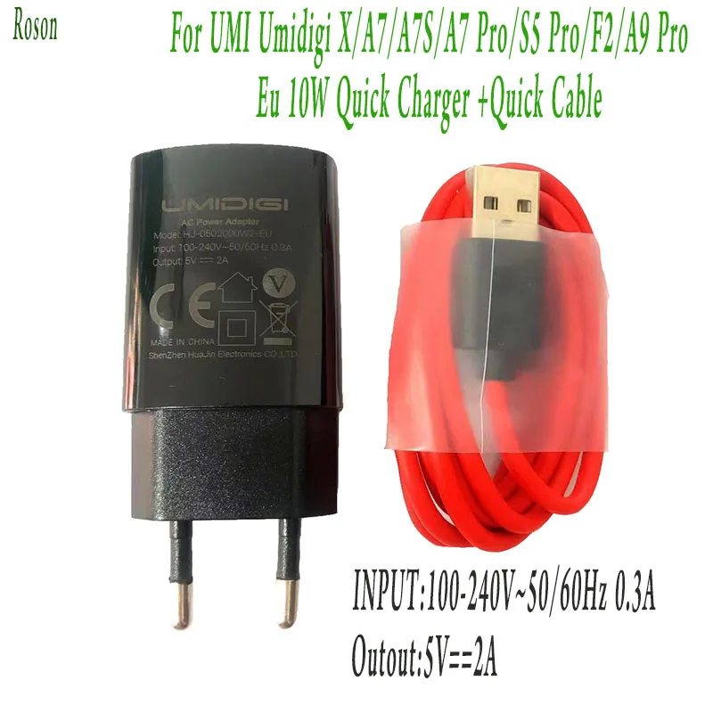 

Roson Quick Charger Original with 1M Type C Data Cable Quick Charging for Umi Umidigi X A7 A7 Pro A7S S5 Pro A9 Pro F2 5V-2A