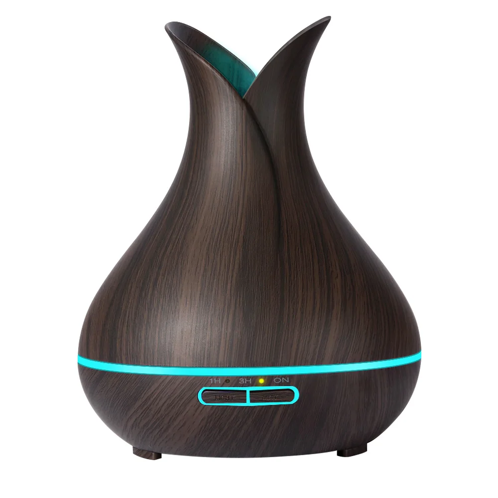 

KBAYBO 400ml Electric Ultrasonic Air Humidifier Aroma Essential Oil Diffuser Wood Grain with LED Lights Air Purifier for Home