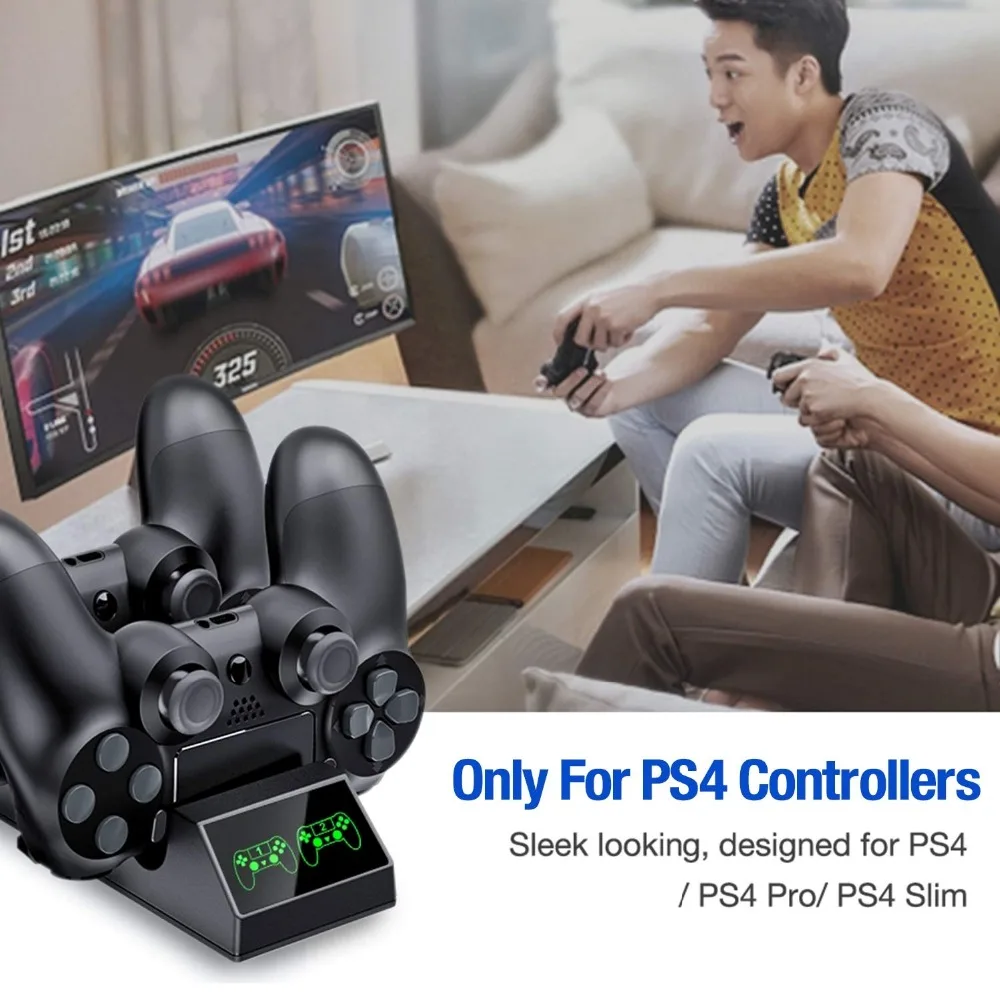 Cargador de controlador PS4, soporte de estación de acoplamiento de puerto  de carga rápida mejorado para controlador PS4/PS4 Slim/PS4 Pro, negro