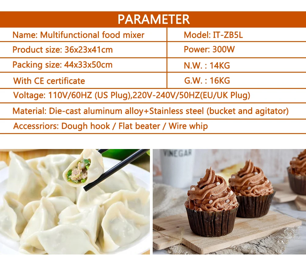 Description Picture 4 of itemITOP 5L Food Mixer Professional Electric Food Processors Commercial Dough Mixer Cream Blender Cream Egg Whisk Blender Heavy Duty