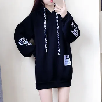 

Korean Style Spring Autumn Women Hooded Pullover Loose Casual Letter Print Hoodie Long-sleeved Plus Size Sweatshirt Pullover