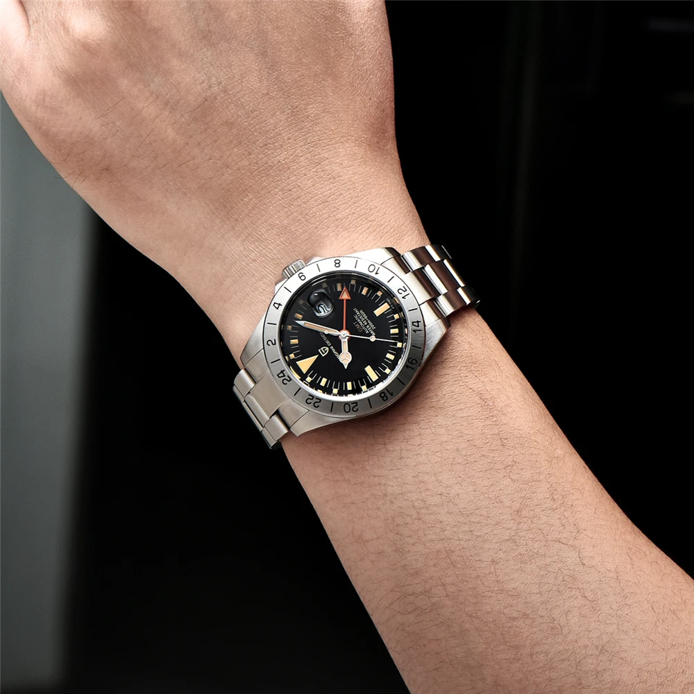 New PAGANI DESIGN Men Automatic Mechanical Watch Classic Retro GMT Watch Stainless Steel 200m Waterproof Clock Reloj Hombre