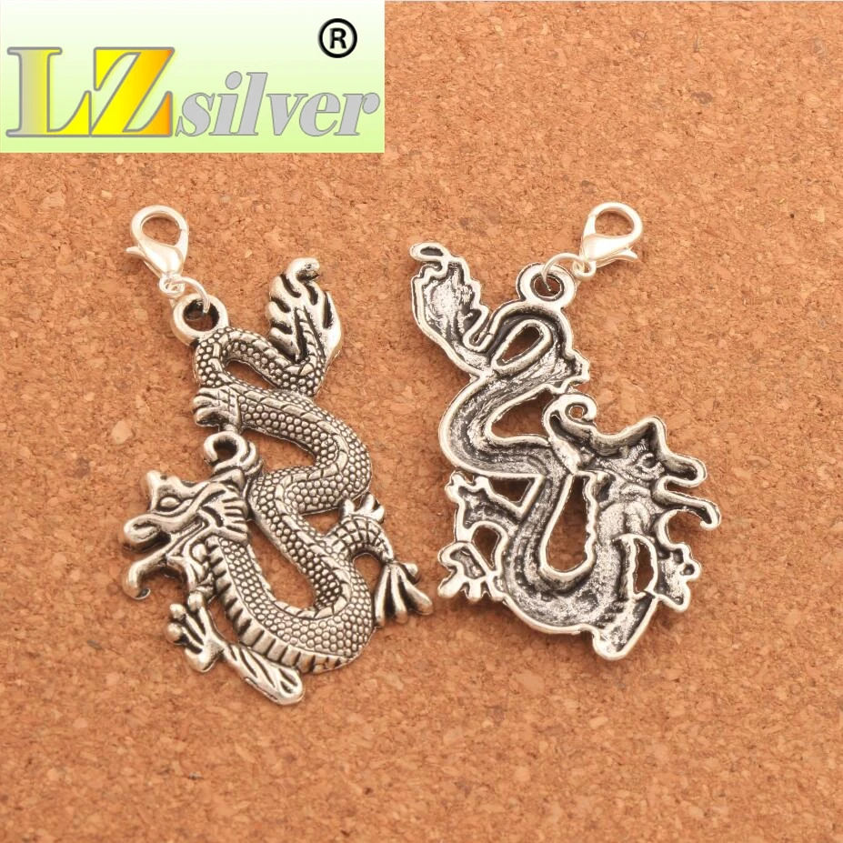 40PCS Zinc Alloy Dragon Lobster Claw Clasp Charm Beads Jewelry DIY C685 61.8x29.5mm