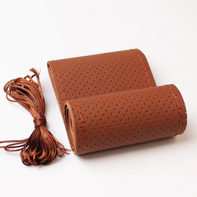 Car Steering Wheel Cover Braid Soft Texture Car Covers With Needles And Thread Artificial Leather Car Styling Covers 2-brown