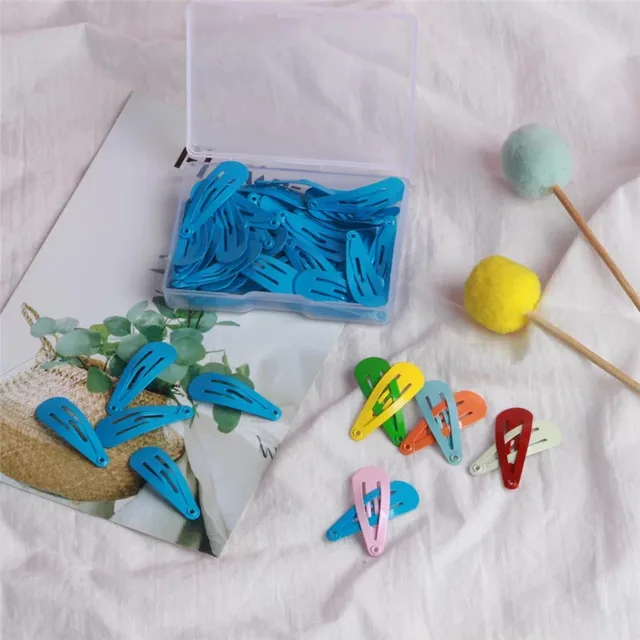 50Pcs/Box Korean 3cm Hair Clips Children Cute Hair Accessories Styling Candy Color Dripping Hairgrips Solid Barrettes Headdress Blue