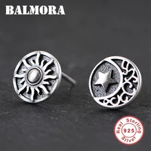 BALMORA Настоящее серебро 925 пробы Луна& пуссет-солнце серьги для женщин тайское серебро антикварная мода изысканные украшения Brincos