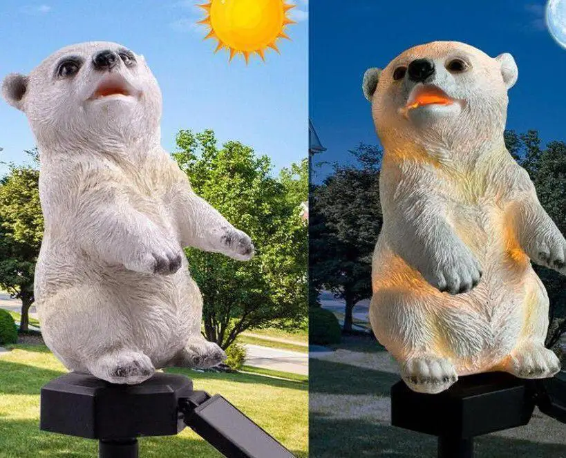 

LED Solar Powered White Bear Shape Resin Lawn Lamp with Stent for Garden Courtyard Decoration