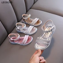 

Girl's Velcro Sandals New Fashion Summer 2021 Children's Soft Soled Antiskid Beach Shoes Diamond Flat Bottom Sandals