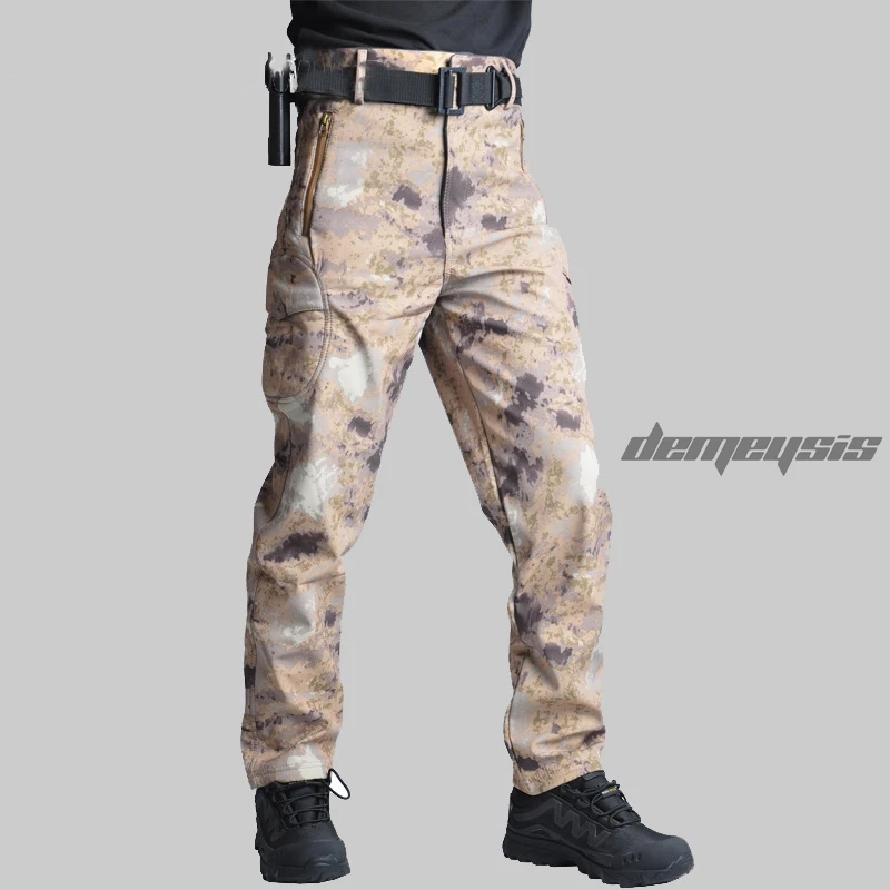 Для спорта на открытом воздухе софтшелл тактические брюки мужские камуфляжные охотничья одежда военные брюки для кемпинга походные брюки - Цвет: au