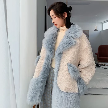 

Real Fur Coat Female Natural Fur Collar Wool Jacket Warm Winter Coat Women Clothes 2020 Vintage Double-faced Tops Hiver MKPY2283