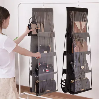 

8 Pocket Hanging Handbag Organizer for Wardrobe Closet Transparent Storage Bag Door Wall Clear Sundry Shoe Bag with Hanger Bag