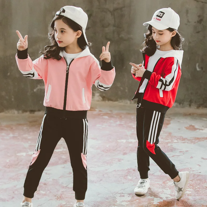

2019 New Style Sports CHILDREN'S Suit Girls Autumn Clothing School Uniform Big Boy CHILDREN'S Cardigan Brace Two-Piece Set Fashi