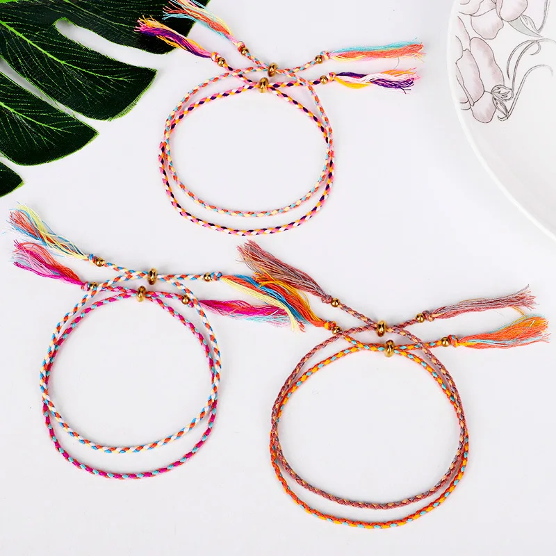 Богемский цветной хлопковый Плетеный веревочный браслет, чистый жизненный браслет для женщин, тканые браслеты в богемном стиле, очаровательные ювелирные изделия в этническом стиле