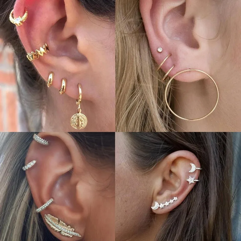 Комплект сережек для женщин винтажный с золотыми кристаллами звездочками и