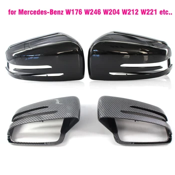 메르세데스 벤츠용 백미러 커버, 탄소 섬유, 광택 블랙, W204 E W212 W176 W246 CLS C218 GLA X156 ABS