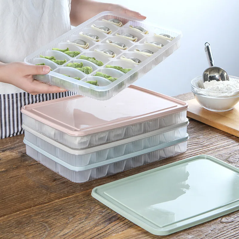 

Portable Single Layer Refrigerator Dumplings Storage Box Food Containers Storage Tray with Lid for Refrigerator