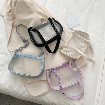 

Transparent PVC Women Handbag Female Fashion Classic Texture Creative Chic Leisure Chain Underarm Shoulder Tote Bag