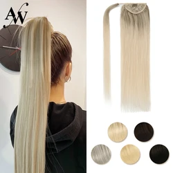 AW 12''-24'' Ponytail Human Hair Wrap Around Machine Remy Hair Extensions Brazilian Hair Extensions Clip Ins Blonde Brown Color
